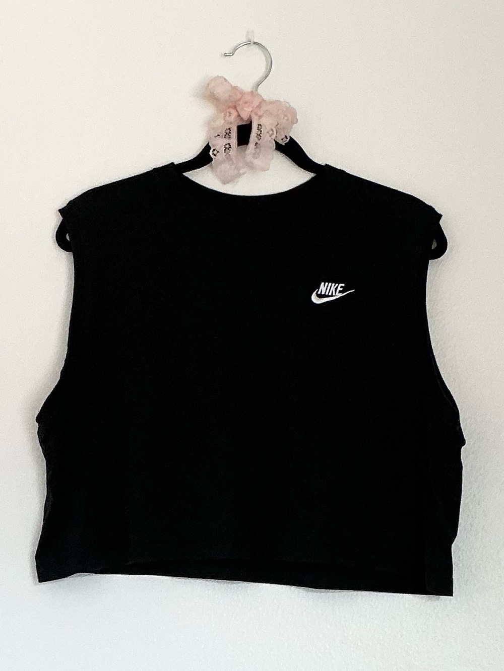 Nike Black Cropped Muscle Tank with White Swoosh